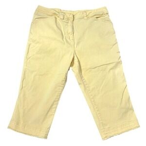 Venezia Lane Bryant Butter Yellow Embroidered Floral Capri Crop Pants 14 Y2K